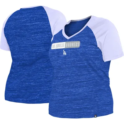 Los Angeles Dodgers New Era Women's Plus Space Dye Raglan V-Neck T-Shirt - Royal