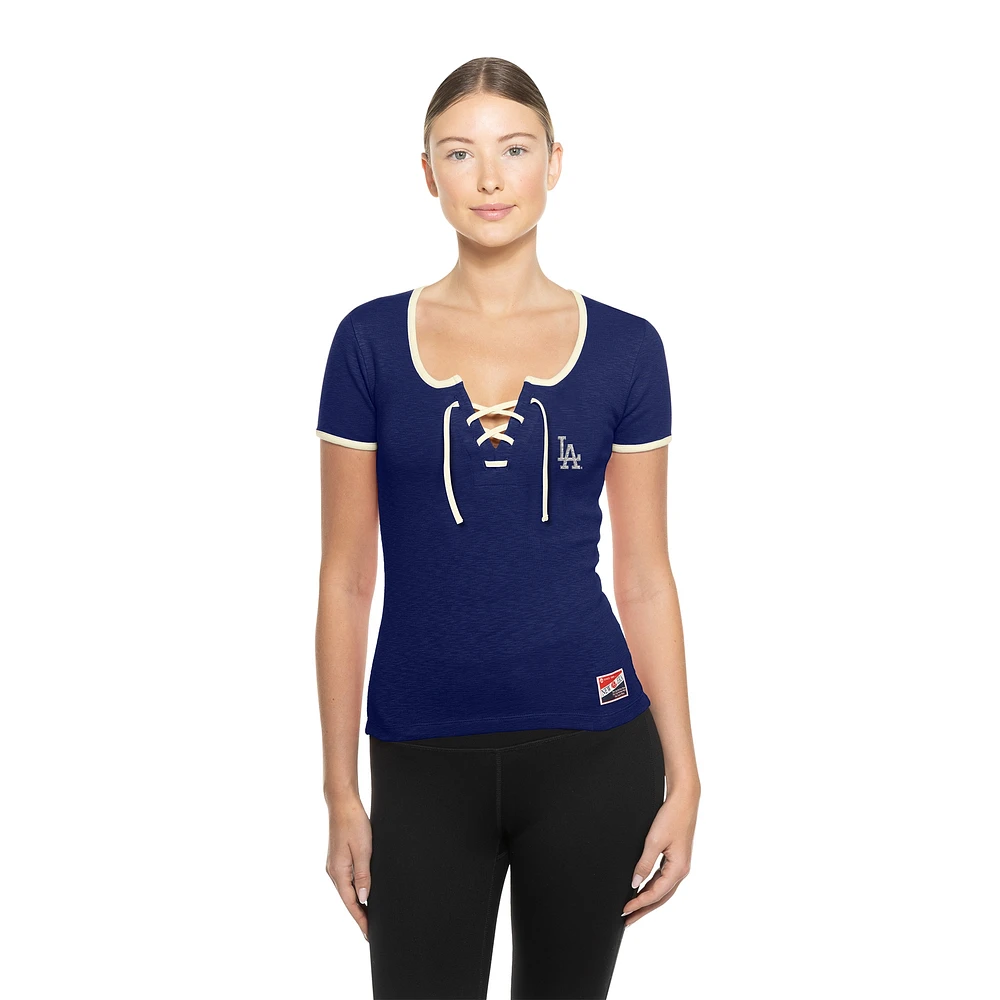 Women's New Era Royal Los Angeles Dodgers Throwback Lace Up T-Shirt