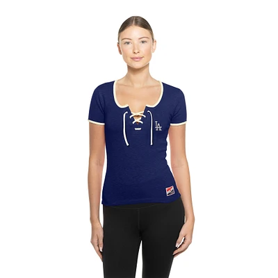 Women's New Era Royal Los Angeles Dodgers Throwback Lace Up T-Shirt
