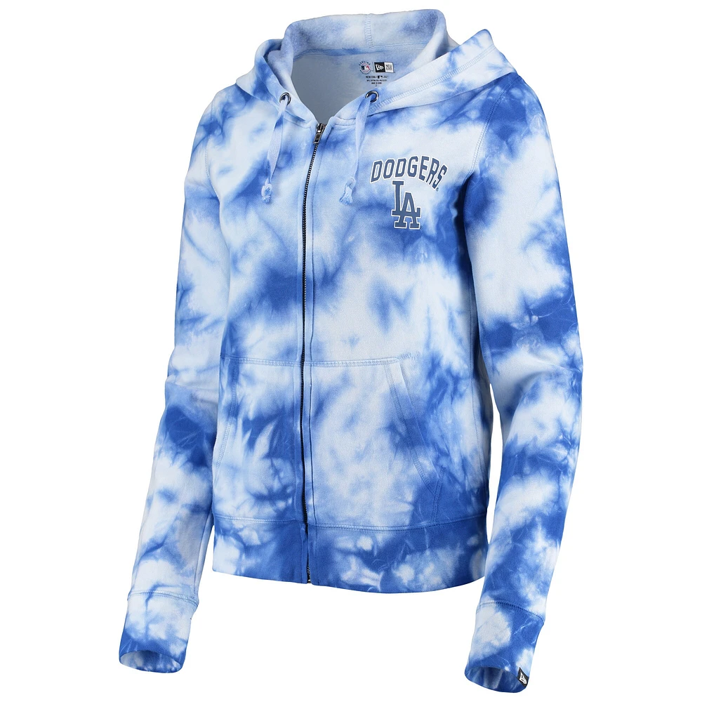 Women's New Era Royal Los Angeles Dodgers Tie-Dye Fleece Full-Zip Hoodie