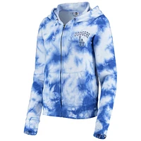Women's New Era Royal Los Angeles Dodgers Tie-Dye Fleece Full-Zip Hoodie