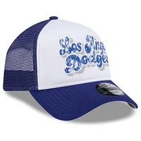 Casquette réglable 9FORTY de camionneur à cadre en A en mousse pour femme New Era blanc/royal Los Angeles Dodgers Throwback Team