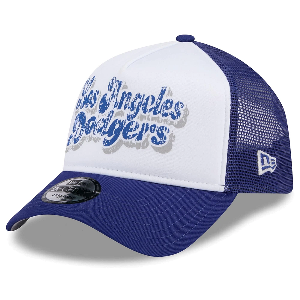 Casquette réglable 9FORTY de camionneur à cadre en A en mousse pour femme New Era blanc/royal Los Angeles Dodgers Throwback Team