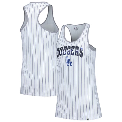 Women's New Era White Los Angeles Dodgers Sequin Pinstripe Racerback Tank Top