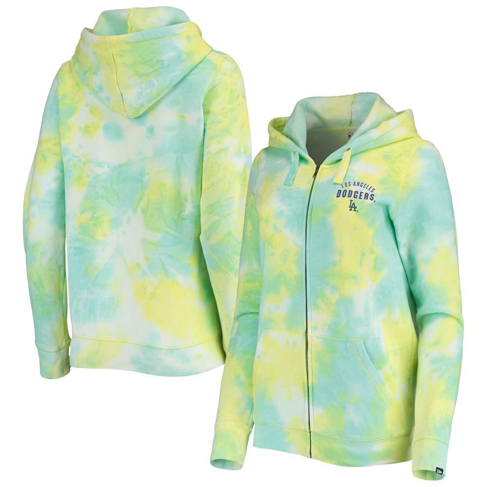 Women's New Era White Los Angeles Dodgers Tie-Dye Full-Zip Hoodie