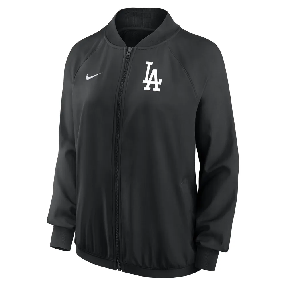 Veste à glissière intégrale Nike Los Angeles Dodgers Authentic Collection Team Raglan Performance pour femme - Noir