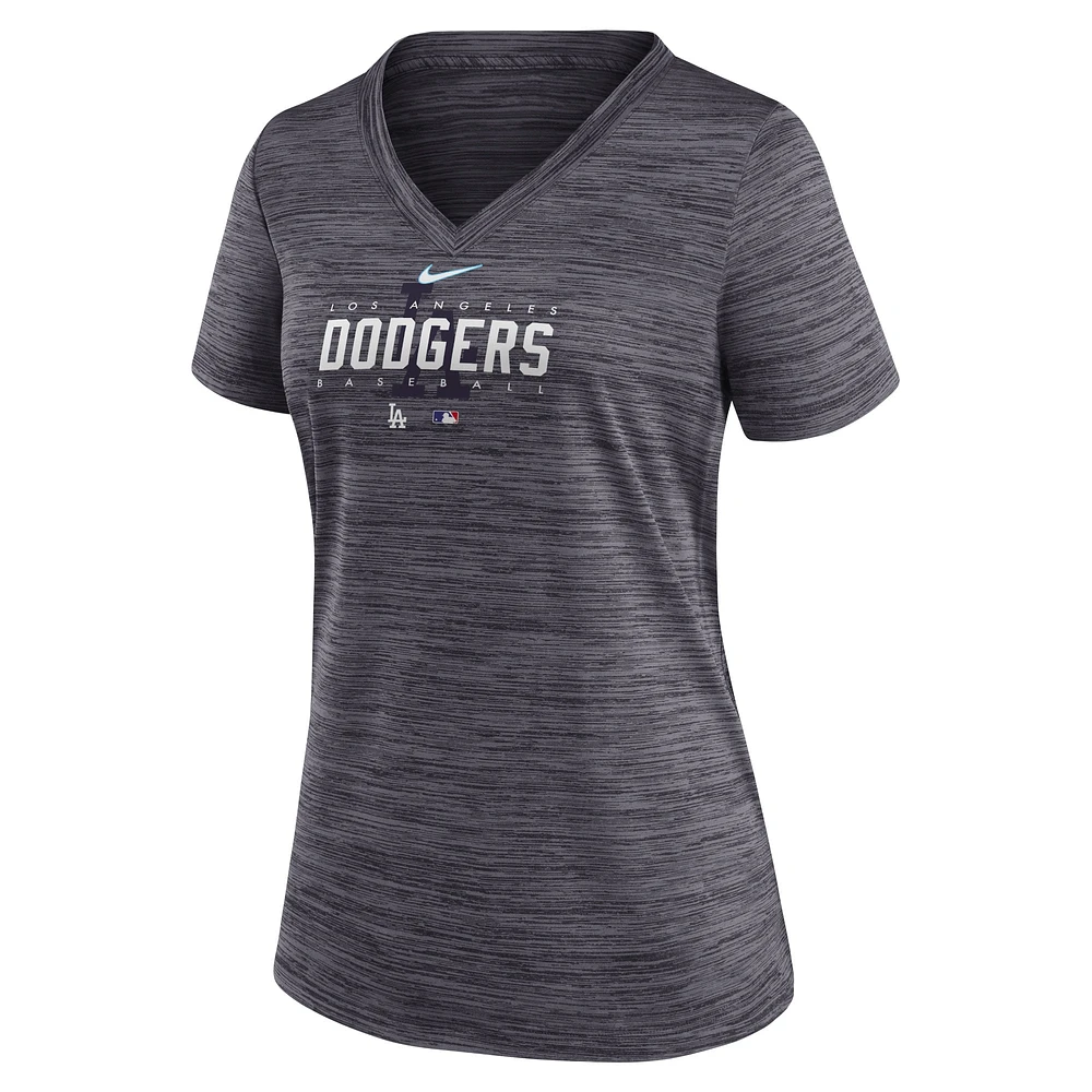 Women's Nike Black Los Angeles Dodgers Authentic Collection Velocity Practice Performance V-Neck T-Shirt