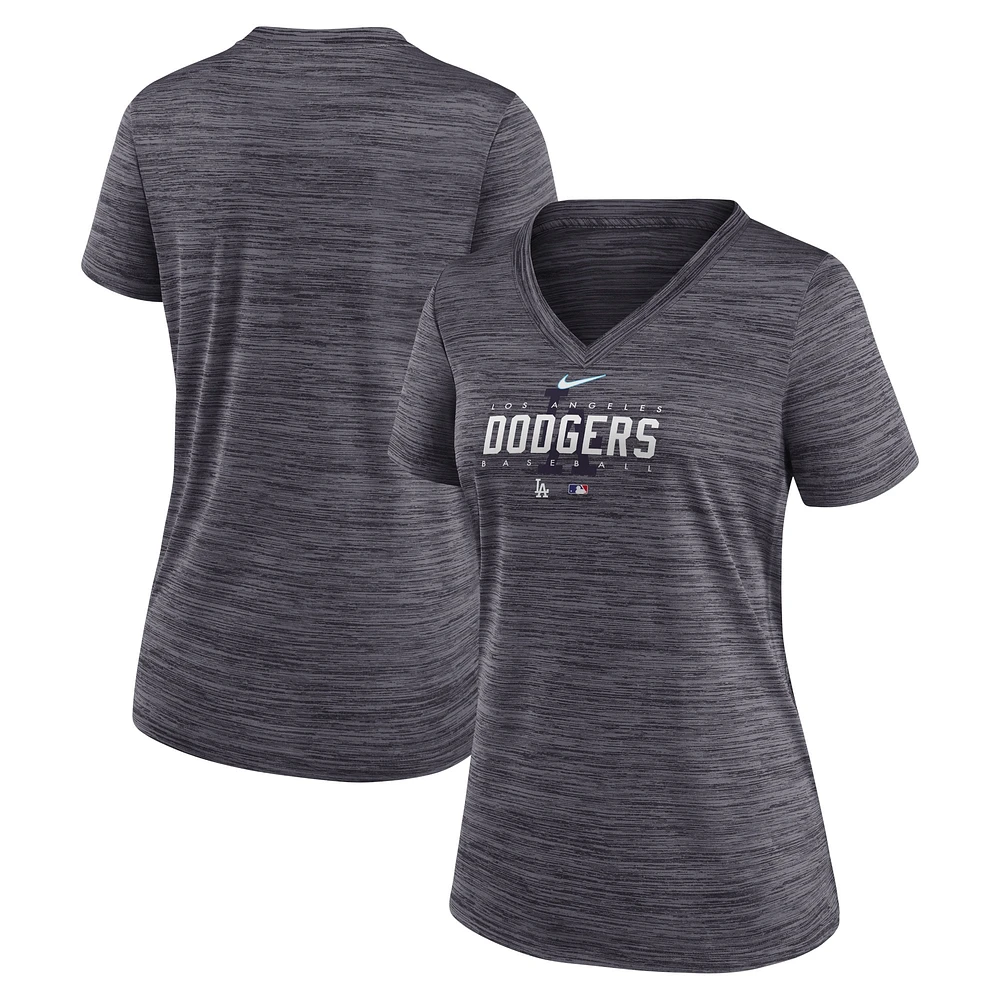 Women's Nike Black Los Angeles Dodgers Authentic Collection Velocity Practice Performance V-Neck T-Shirt