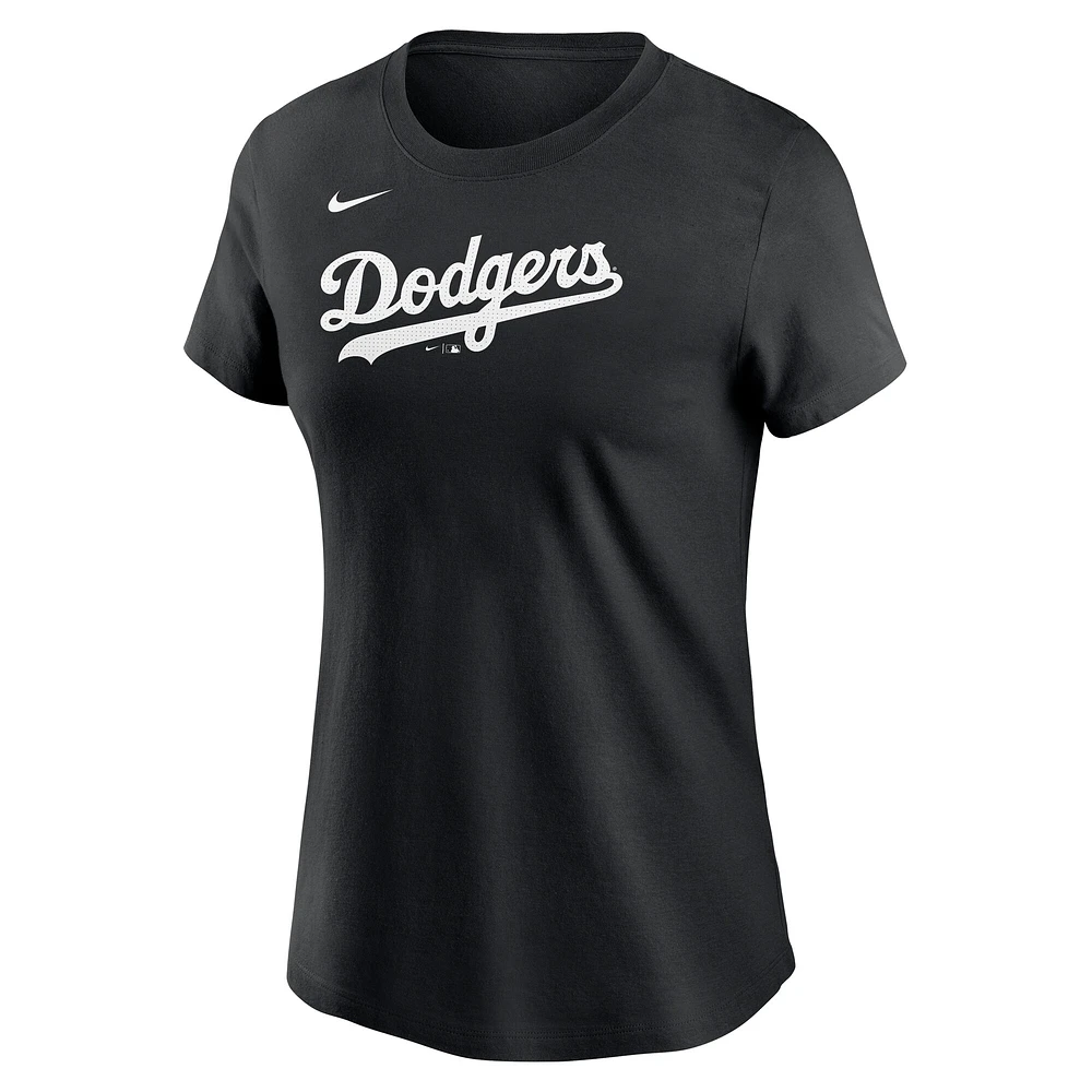 Women's Nike  Black Los Angeles Dodgers Fuse Wordmark T-Shirt