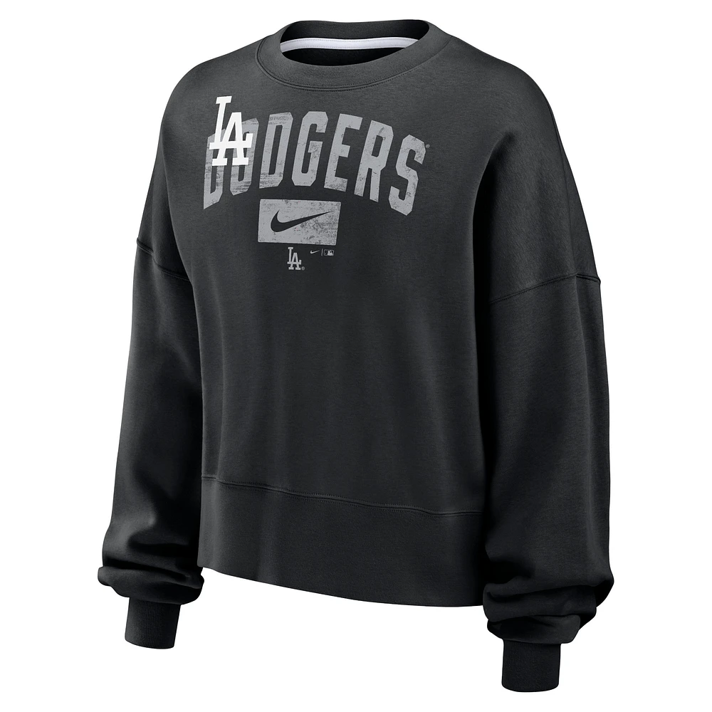 Sweat-shirt court surdimensionné à manches longues Nike noir Los Angeles Dodgers pour femme