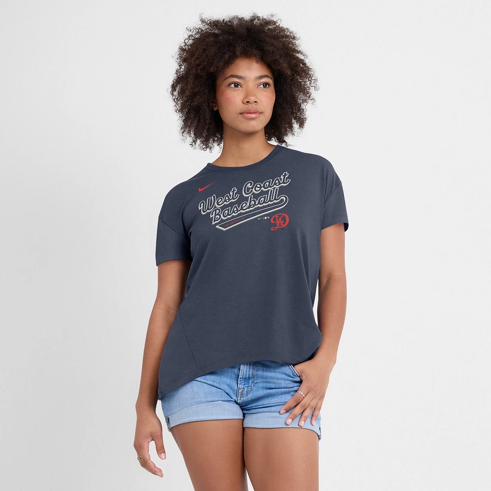 Women's Nike Charcoal Los Angeles Dodgers 2025 City Connect Flowy Fashion Tri-Blend Performance T-Shirt