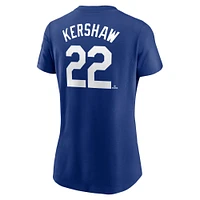 T-shirt Nike Clayton Kershaw Royal Los Angeles Dodgers Fuse pour femme avec nom et numéro