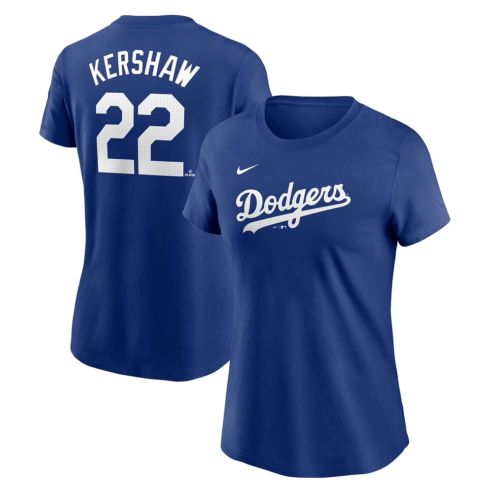 T-shirt Nike Clayton Kershaw Royal Los Angeles Dodgers Fuse pour femme avec nom et numéro