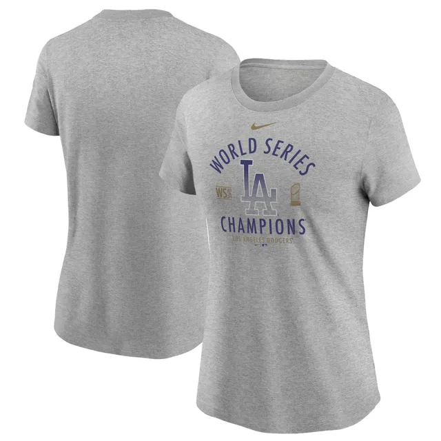 Los Angeles Dodgers Fanatics Branded Women's 2020 World Series Champions Plus Size Laser Show Scoop Neck T-Shirt - Heather Gray