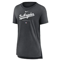 T-shirt à trois mélanges Nike Heather Charcoal Los Angeles Dodgers Authentic Collection Early Work pour femme