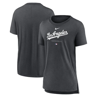 Women's Nike Heather Charcoal Los Angeles Dodgers Authentic Collection Early Work Tri-Blend T-Shirt