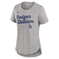Women's Nike Heather Gray Los Angeles Dodgers Script Tri-Blend T-Shirt