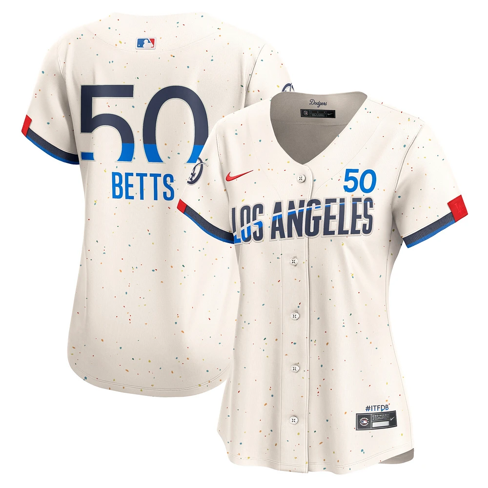 Maillot de joueur Nike Mookie Betts crème Los Angeles Dodgers 2024 City Connect Limited pour femme