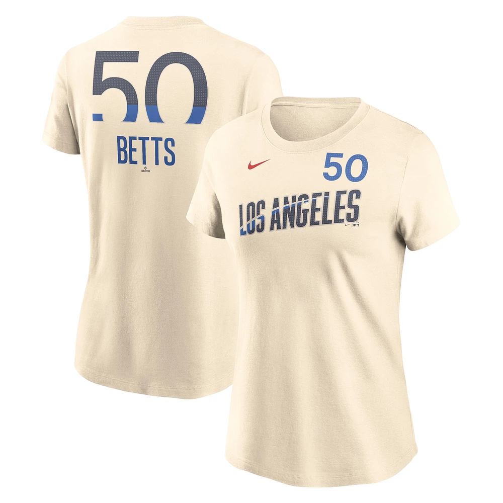 T-shirt avec nom et numéro Nike Mookie Betts pour femme, bleu marine, Los Angeles Dodgers 2024 City Connect Fuse