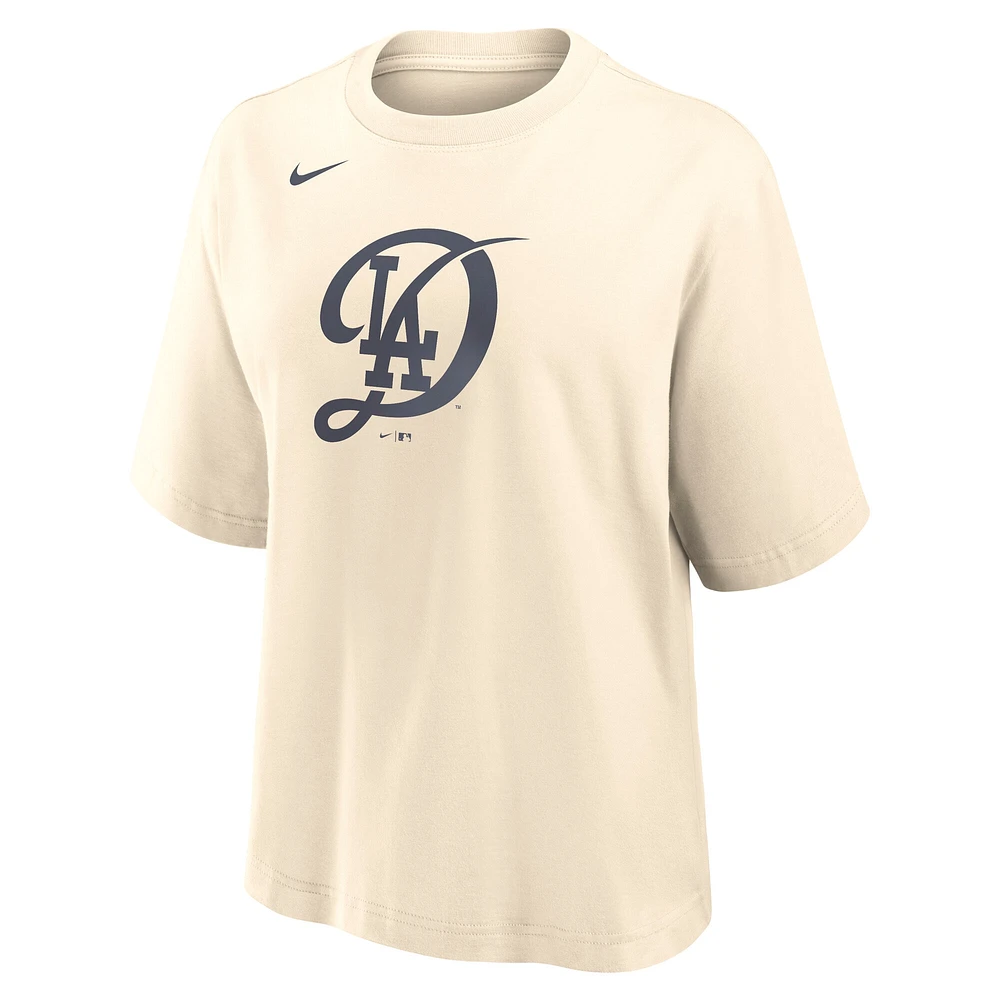 Women's Nike Natural Los Angeles Dodgers City Connect Logo Boxy T-Shirt