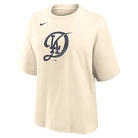 Women's Nike Natural Los Angeles Dodgers City Connect Logo Boxy T-Shirt