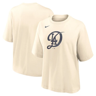 Women's Nike Natural Los Angeles Dodgers City Connect Logo Boxy T-Shirt