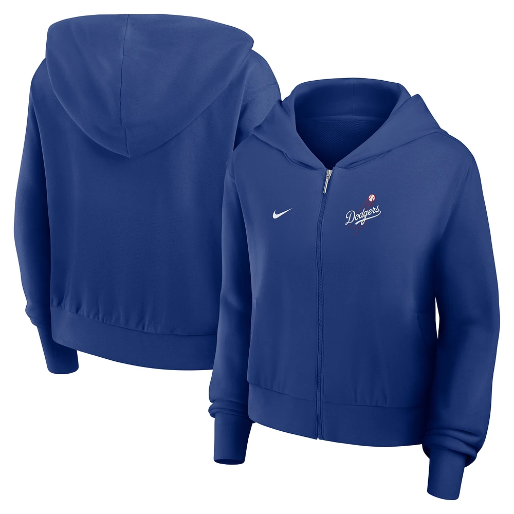 Women's Nike Navy Los Angeles Dodgers Cropped Chill Full-Zip Hoodie