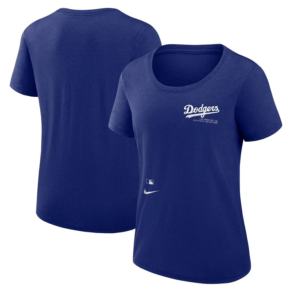 T-shirt Nike Royal Los Angeles Dodgers Authentic Collection Performance à encolure dégagée pour femme