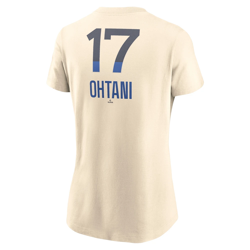 Women's Nike Shohei Ohtani Cream Los Angeles Dodgers 2024 City Connect Fuse Name & Number T-Shirt