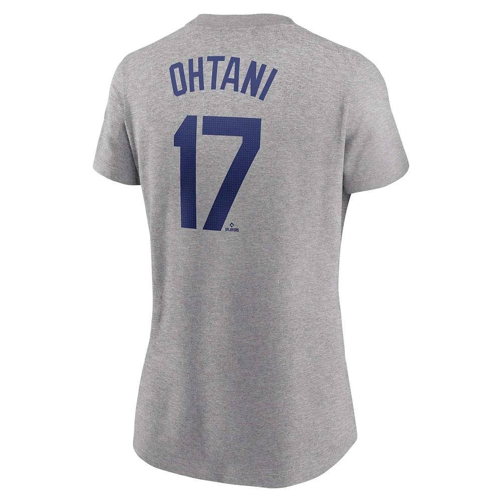 Women's Nike Shohei Ohtani Heather Gray Los Angeles Dodgers Fuse Name & Number T-Shirt