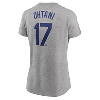 Women's Nike Shohei Ohtani Heather Gray Los Angeles Dodgers Fuse Name & Number T-Shirt