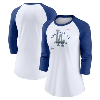 Los Angeles Dodgers Nike Women's Next Up Tri-Blend Raglan 3/4-Sleeve T-Shirt - White/Royal