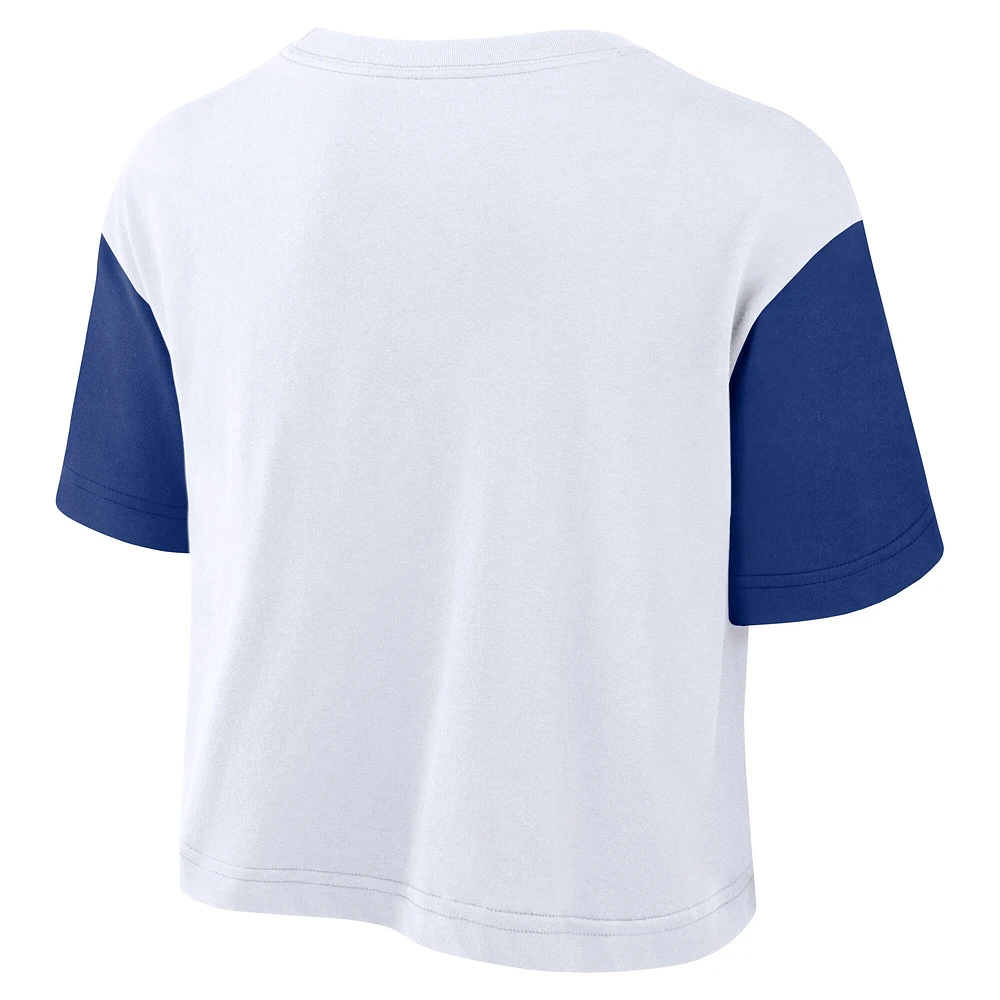 Women's Nike White/Royal Los Angeles Dodgers Script Cropped Performance T-Shirt