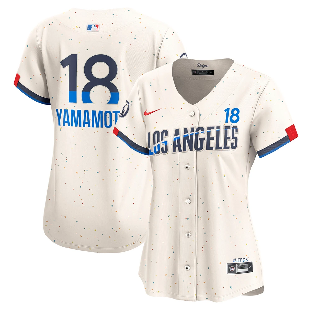 Maillot de joueur Nike Yoshinobu Yamamoto crème Los Angeles Dodgers 2024 City Connect Limited pour femme