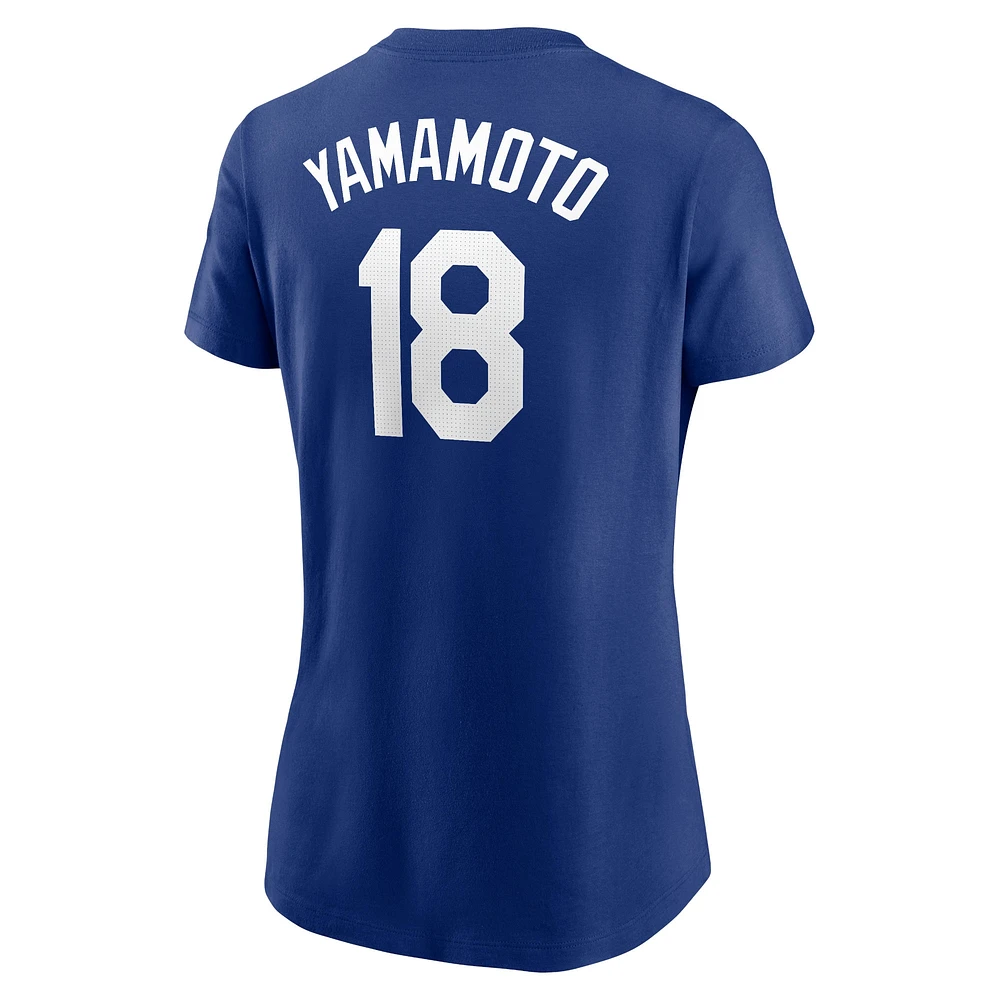 T-shirt avec nom et numéro Nike Yoshinobu Yamamoto Royal Los Angeles Dodgers Fuse pour femme