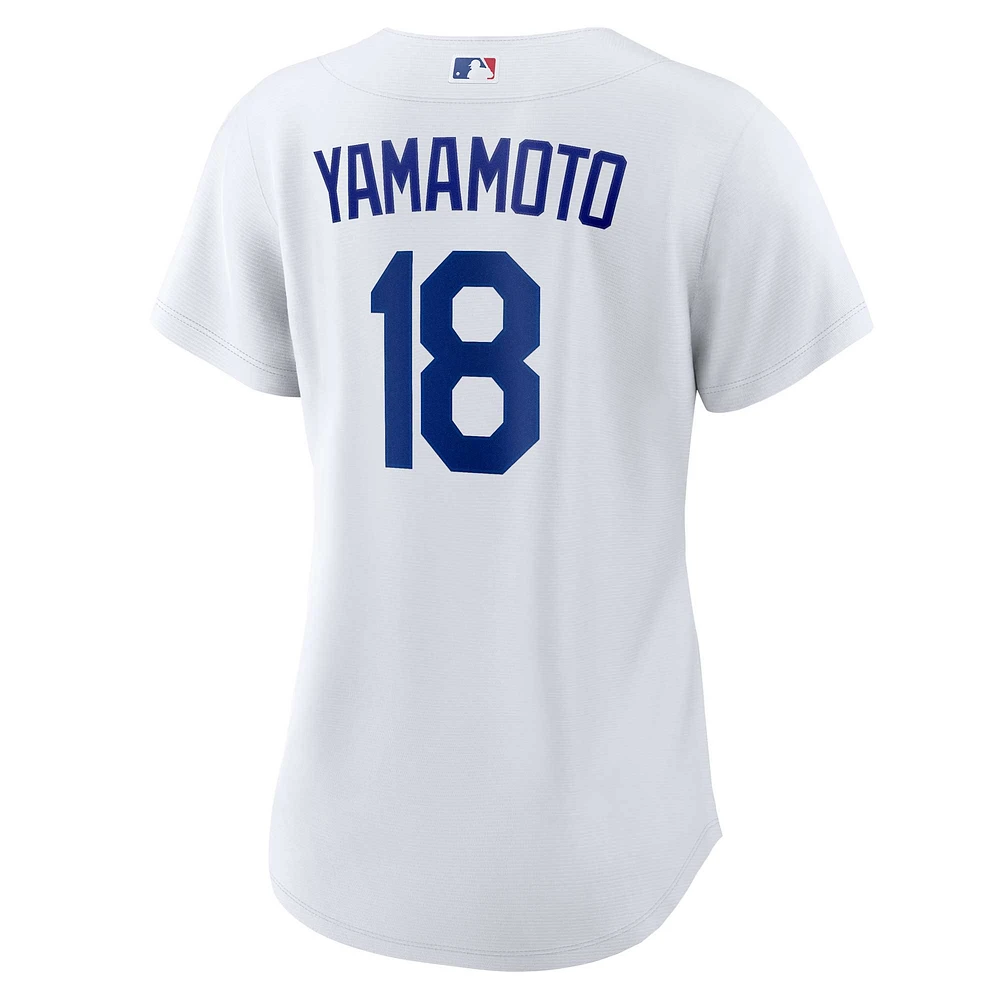 Maillot de joueur réplique à domicile Nike Yoshinobu Yamamoto pour femme, blanc, Los Angeles Dodgers