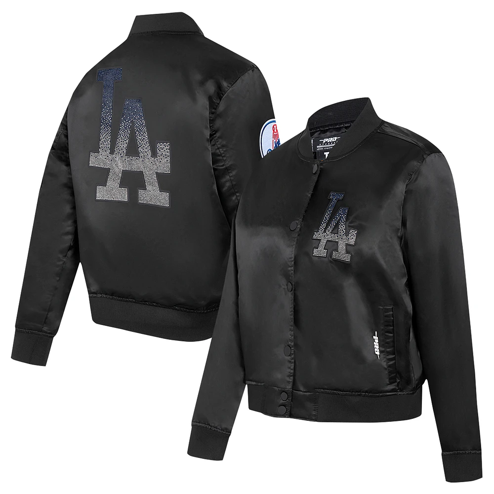 Veste à boutons-pression en satin strass noir Pro Standard des Dodgers de Los Angeles pour femme