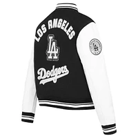 Veste universitaire entièrement zippée en laine côtelée Pro Standard pour femme Los Angeles Dodgers Pearls noire