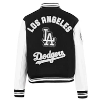 Women's Pro Standard Black Los Angeles Dodgers Pearls Rib Wool Full-Zip Varsity Jacket