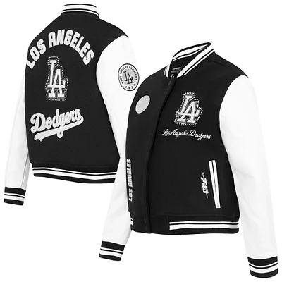 Veste universitaire entièrement zippée en laine côtelée Pro Standard pour femme Los Angeles Dodgers Pearls noire