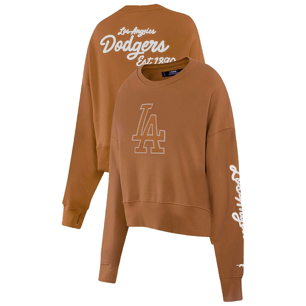 Women's Pro Standard Brown Los Angeles Dodgers Paint The City Pullover Cropped Sweatshirt