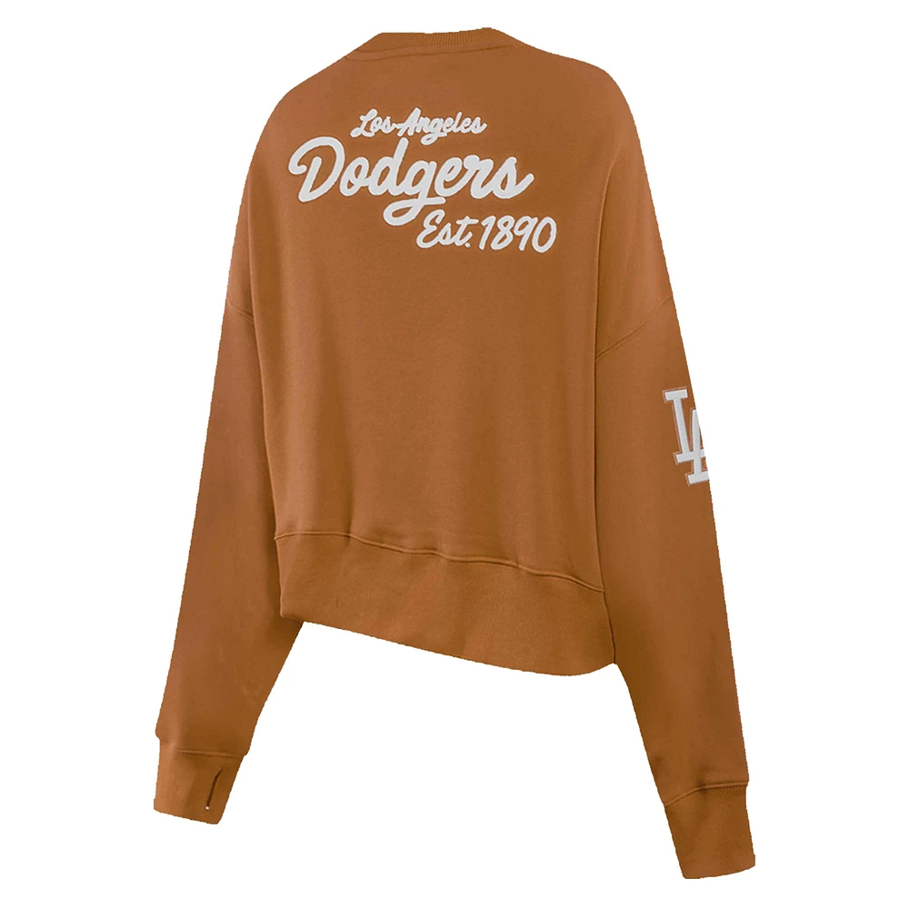 Women's Pro Standard Brown Los Angeles Dodgers Paint The City Pullover Cropped Sweatshirt