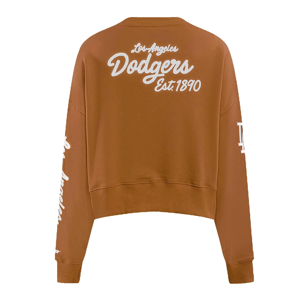 Women's Pro Standard Brown Los Angeles Dodgers Paint The City Pullover Cropped Sweatshirt