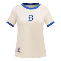 T-shirt rétro classique à sonnerie Pro Standard crème pour femmes des Dodgers de Los Angeles