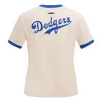 T-shirt rétro classique à sonnerie Pro Standard crème pour femmes des Dodgers de Los Angeles