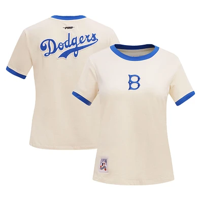 T-shirt rétro classique à sonnerie Pro Standard crème pour femmes des Dodgers de Los Angeles