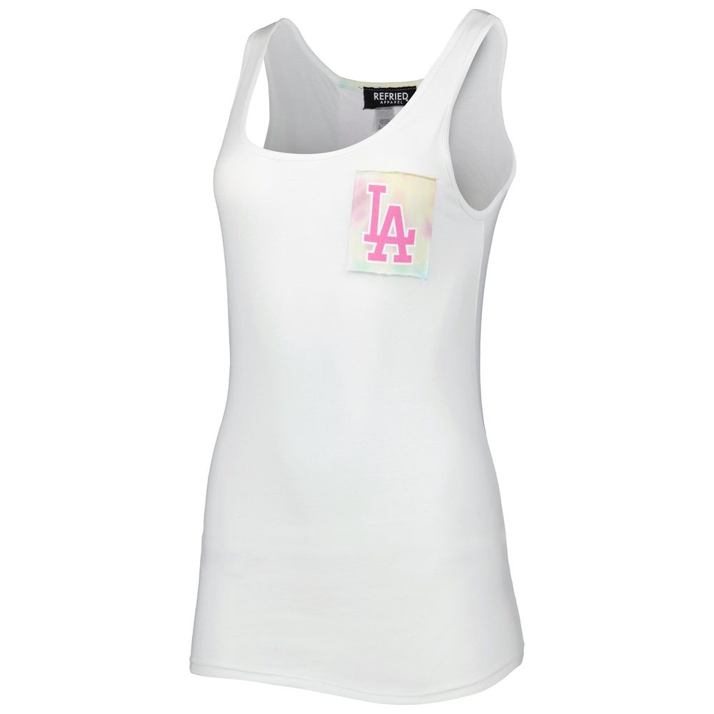 Women's Refried Apparel White Los Angeles Dodgers Tie-Dye Tank Top