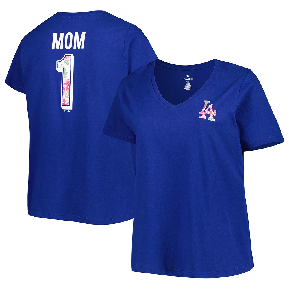 Women's Royal Los Angeles Dodgers Mother's Day Plus Best Mom Ever V-Neck T-Shirt