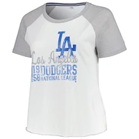 T-shirt de baseball raglan taille plus pour femmes, doux comme un raisin, Los Angeles Dodgers, blanc