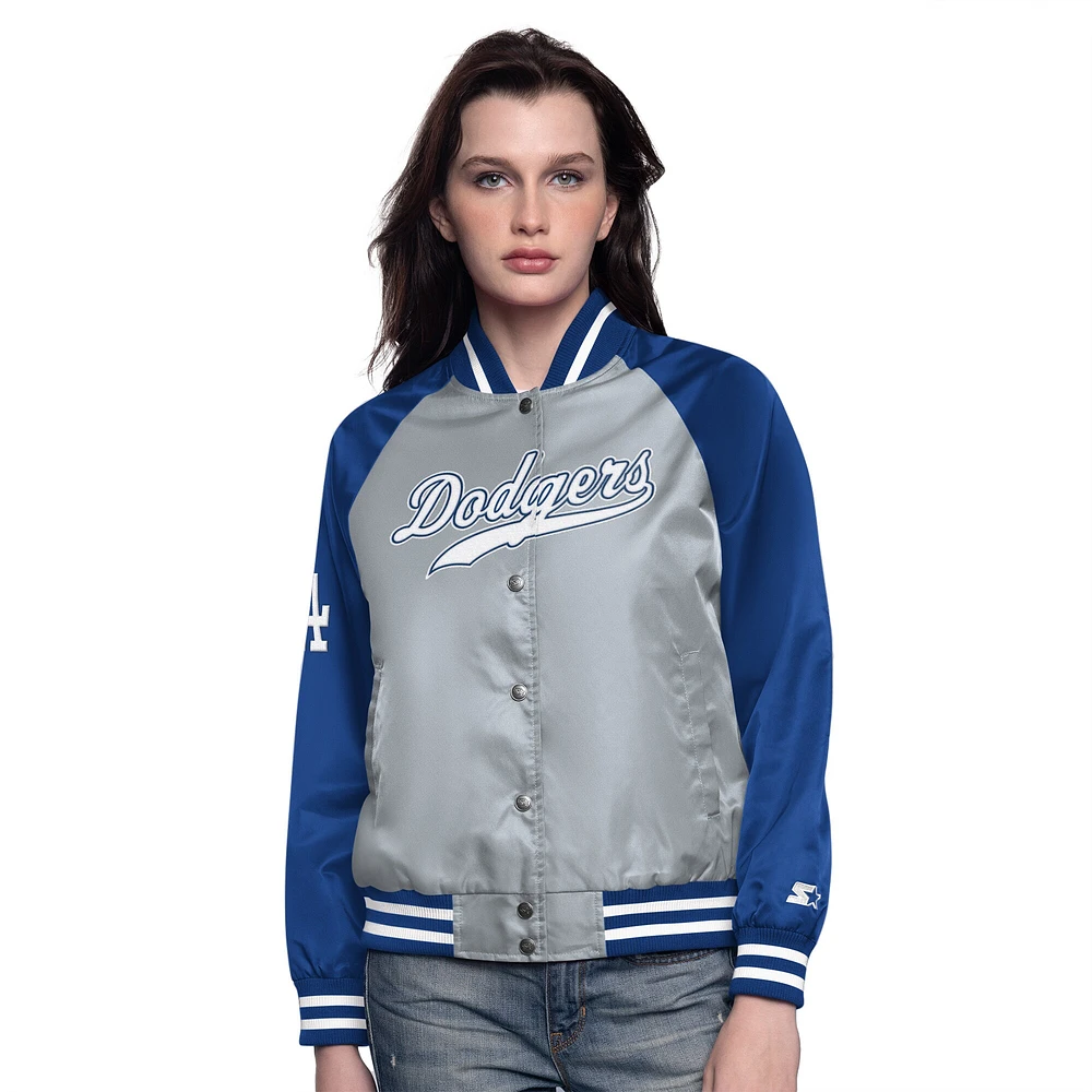 Veste universitaire à boutons-pression Home Run des Los Angeles Dodgers Starter pour femme gris/bleu royal